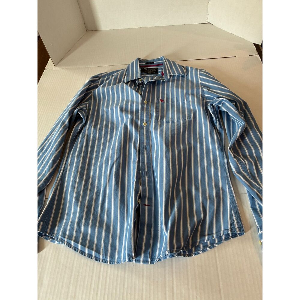 Abercrombie & Fitch Men’s L Muscle Fit Blue Striped Button Down Shirt Moose